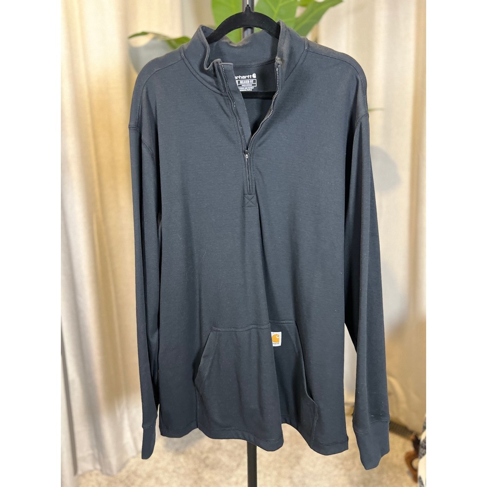 Carhartt Mens Relaxed Fit Quarter Zip Pullover Black Mock Neck XL Pocket